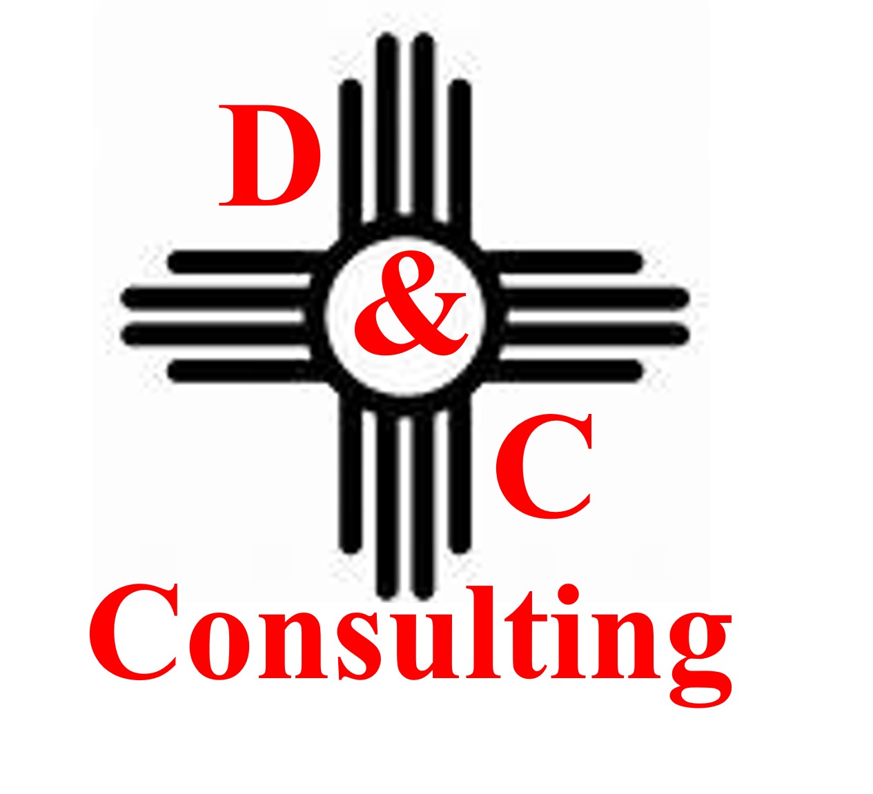 Logo for D and C Consulting, a black Zia symbol with red ampersand in the circle, and the words "D & C Consulting" at the ...